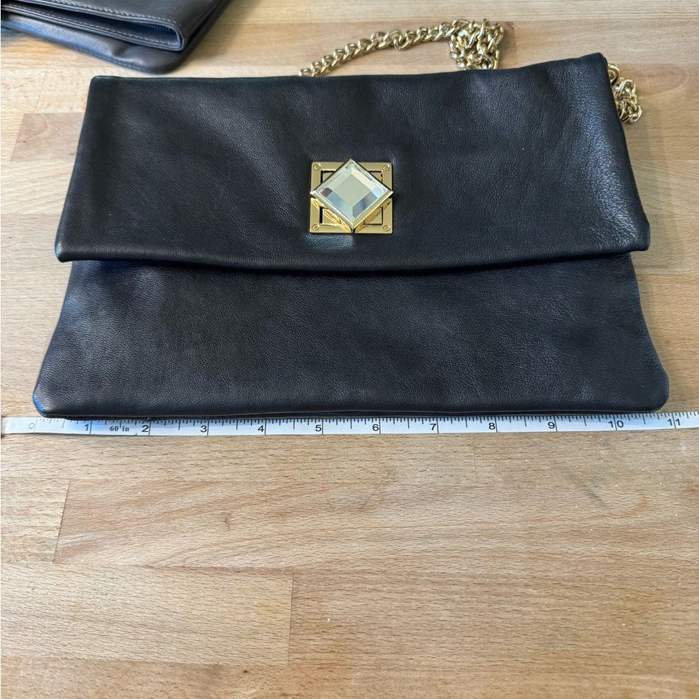 Michael Kors Black Leather-Gold Chain Dinner Purse Shoulder Bag Clutch 10x7 - Picture 15 of 16